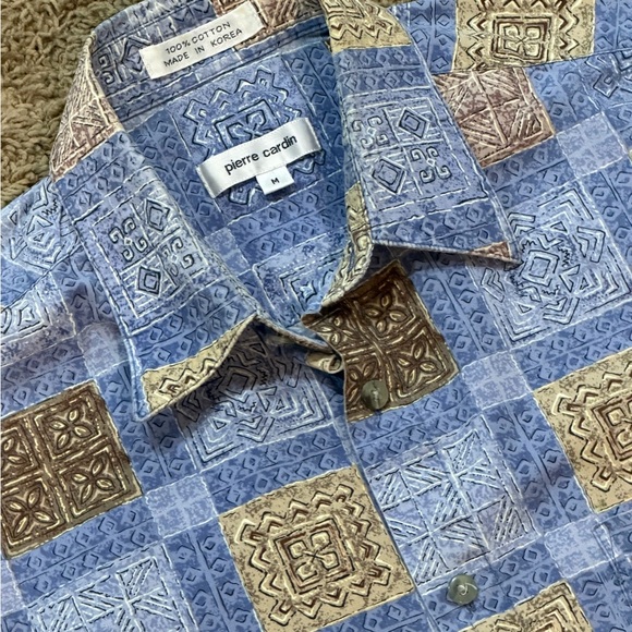 Pierre Cardin Vintage Shirt Med Blue Pattern - Picture 1 of 4